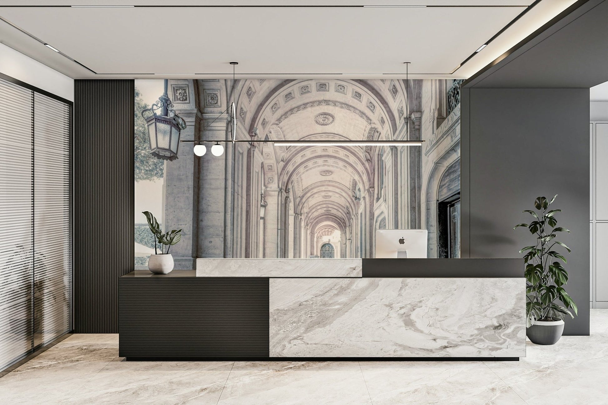 Architectural arch hallway mural wallpaper

