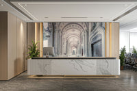 Historical architecture-inspired corridor mural

