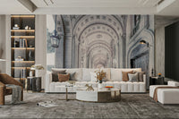 Arched hallway mural for formal settings

