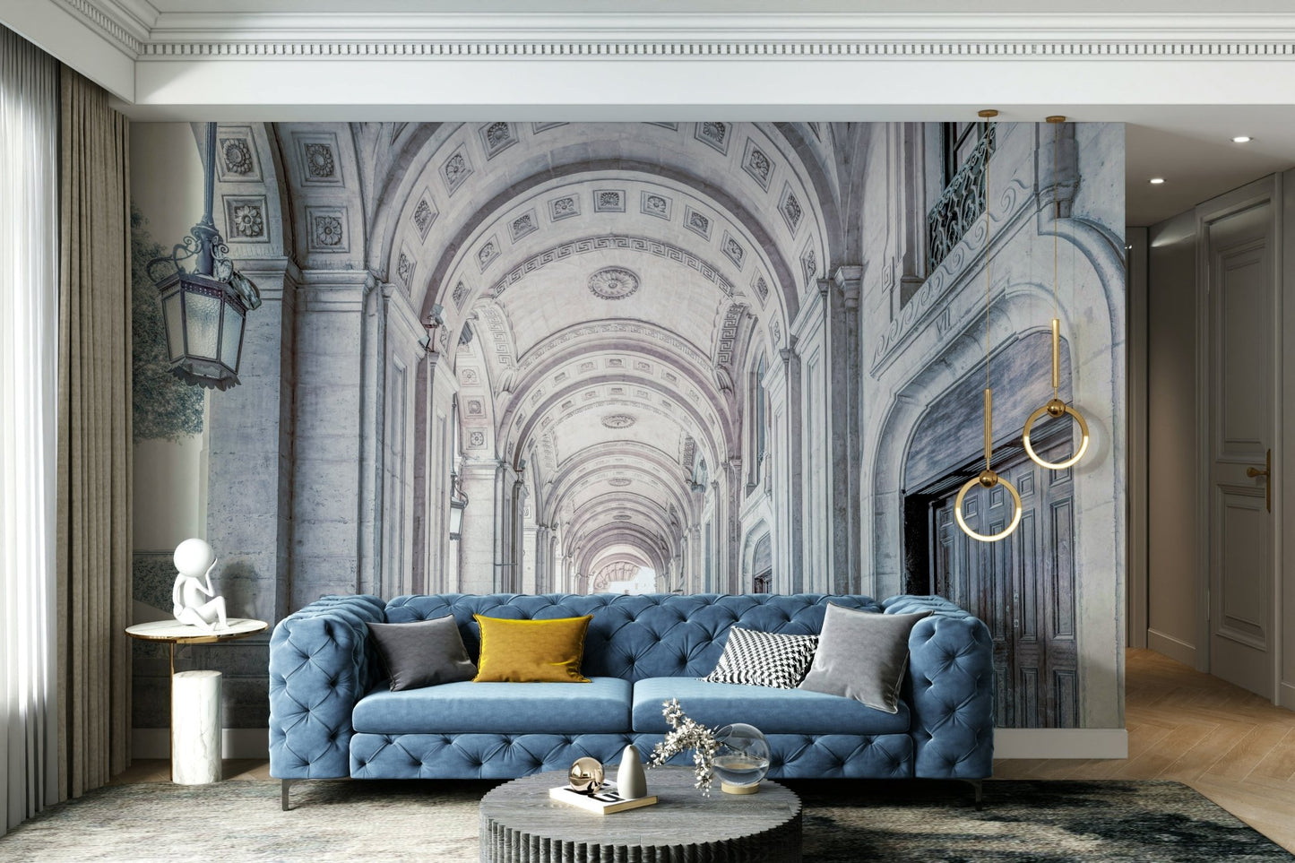 Wall mural with classical European hallway

