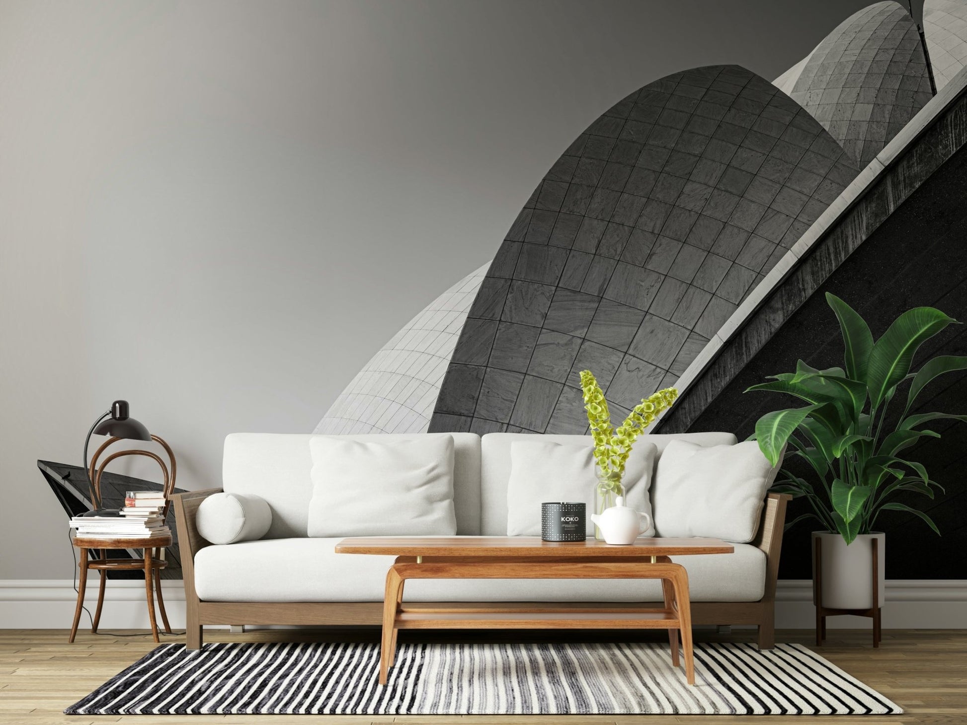 A graceful subtle pattern wall mural in cool, tranquil tones.