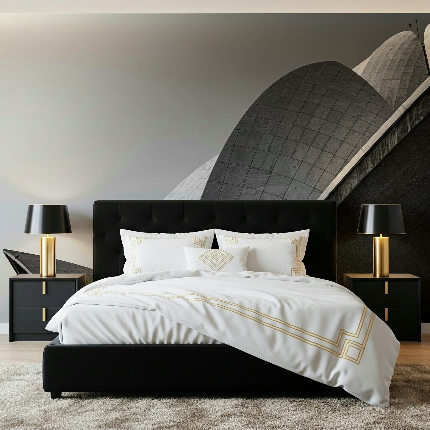 A beautiful modern art wall mural of delicate lines.