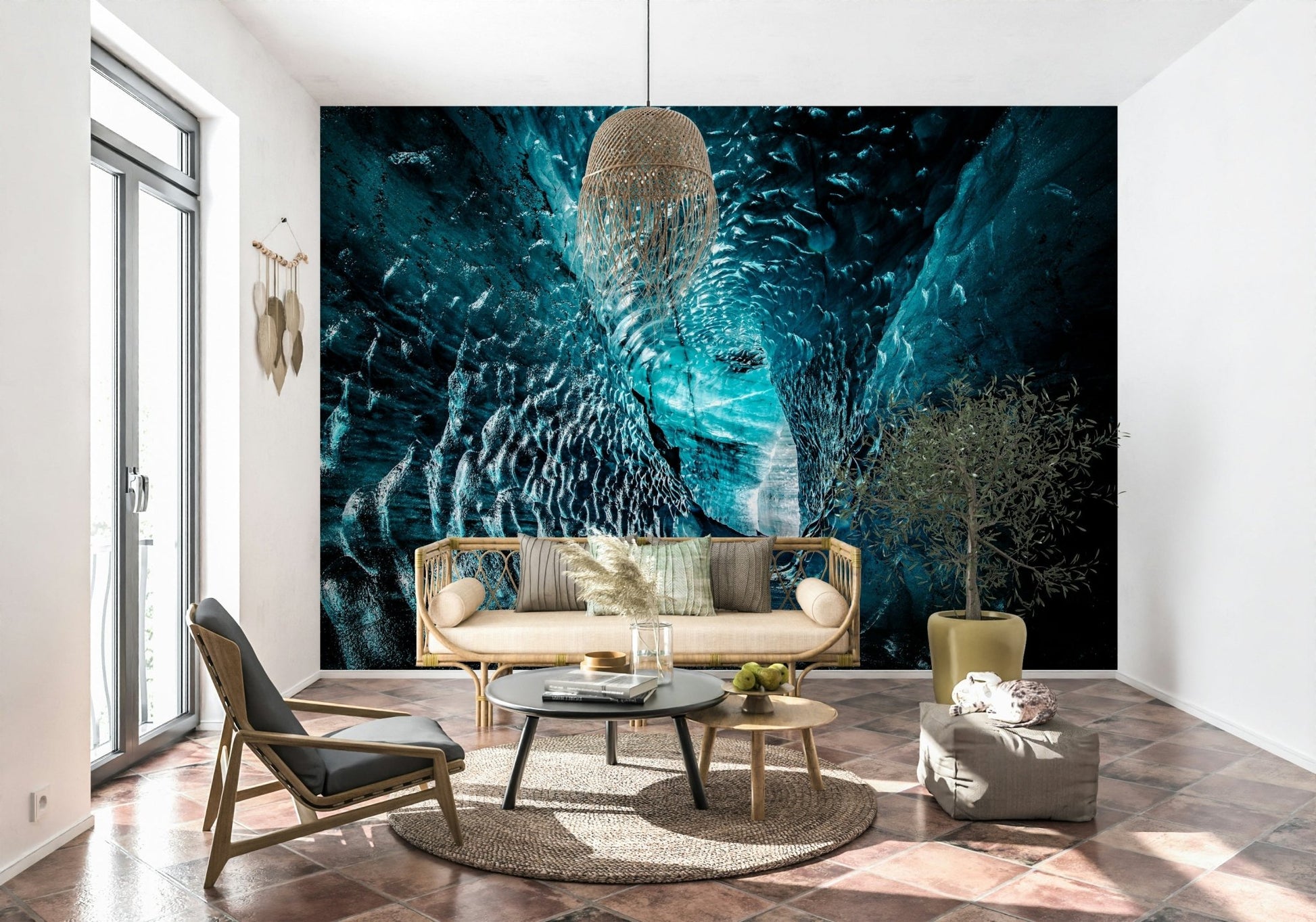 A beautiful modern art wall mural of delicate lines.