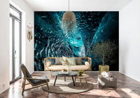 A beautiful modern art wall mural of delicate lines.