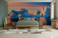 The sky is a mix of soft, early morning light with hints of pink and blue.
