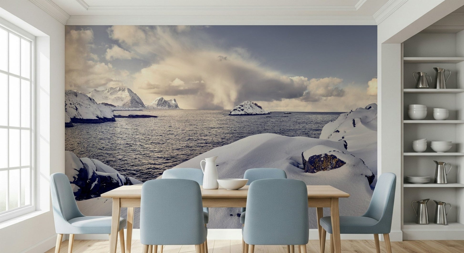 A beautiful modern art wall mural of delicate lines.