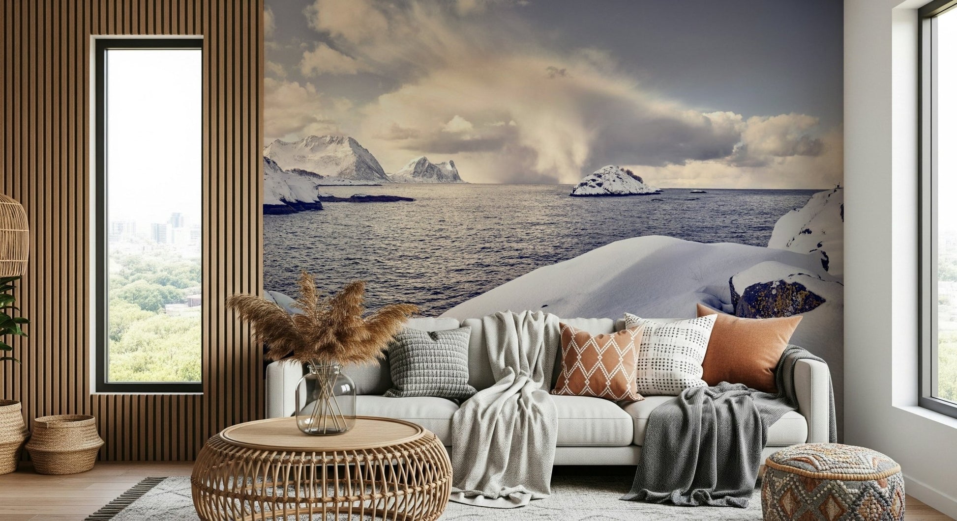 A contemplative gentle design wallpaper mural for a feature wall.