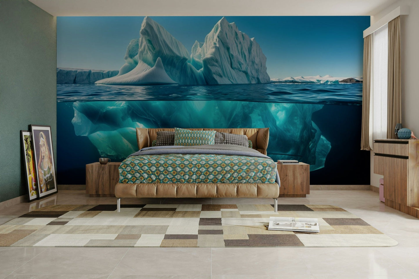 A wall mural of an arctic landscape.

