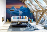 A full-wall mural of a serene arctic landscape.
