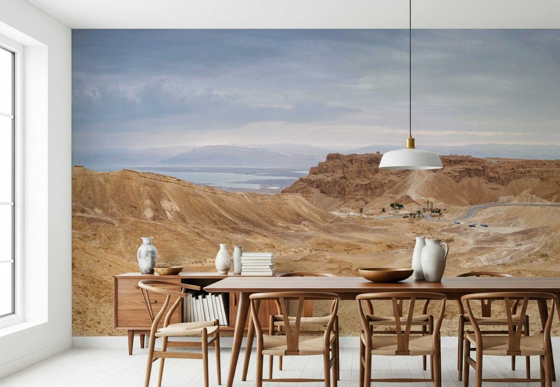 Wide scenic Arid Majesty: Desert Landscape Design Wall Mural vista image.