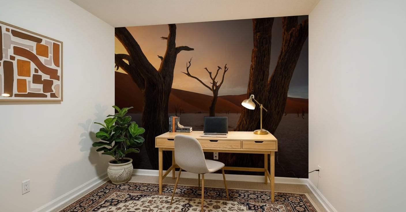 Artistic Arid Woodland Ghost wallpaper, skeletal branches, towering sand hills., GD6938
