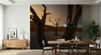 Atmospheric Arid Woodland Ghost mural, deep tones, sculptural natural shapes., GD6938