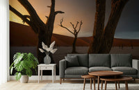 Eerie Arid Woodland Ghost scene, petrified trees, large sand mountain mural., GD6938
