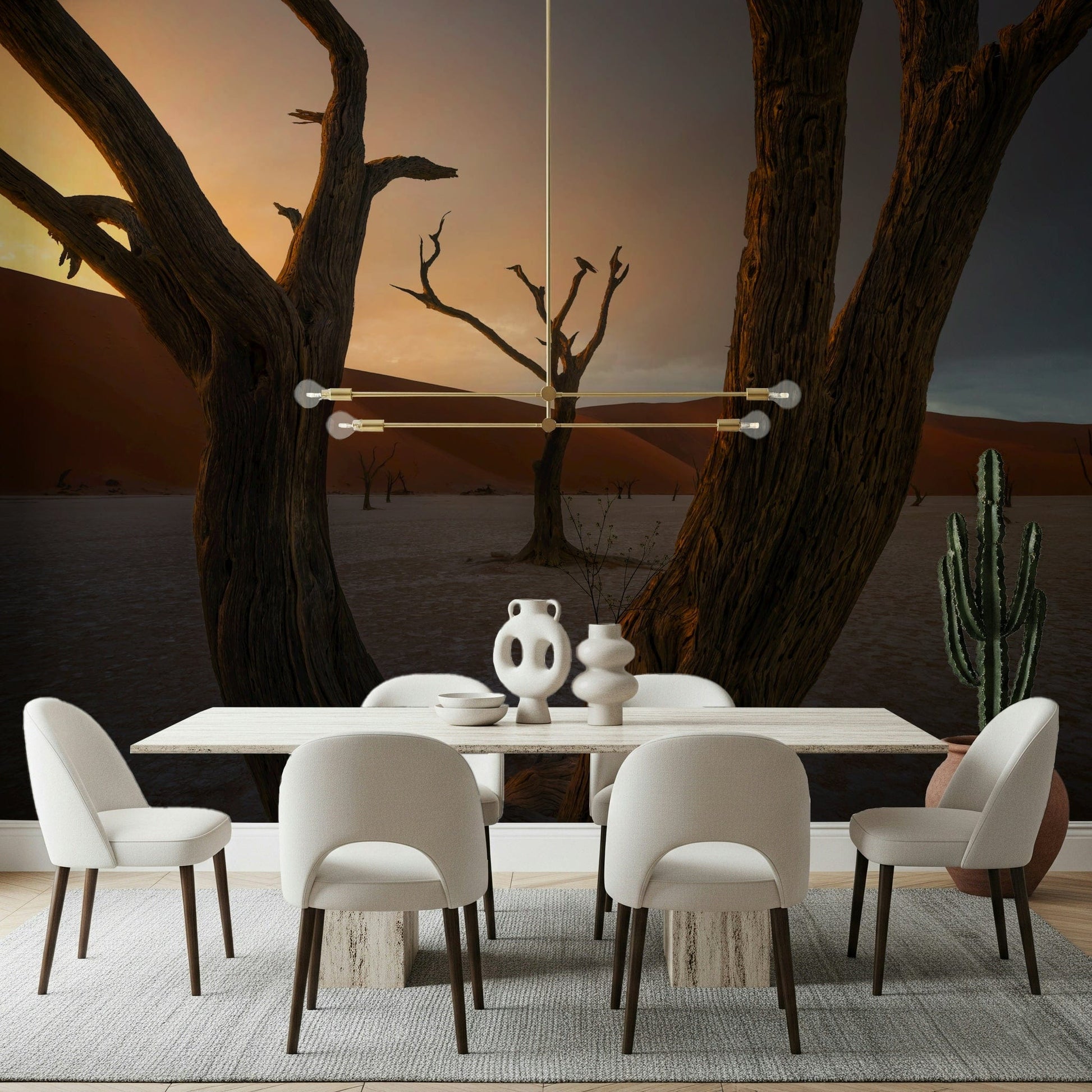 Namibian Arid Woodland Ghost wallpaper, cracked earth, intense colorful sky., GD6938