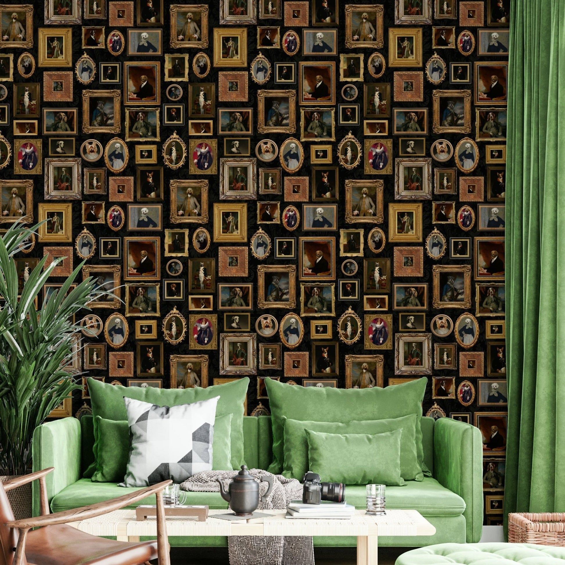 Dogs with subtle period-appropriate accessories.

