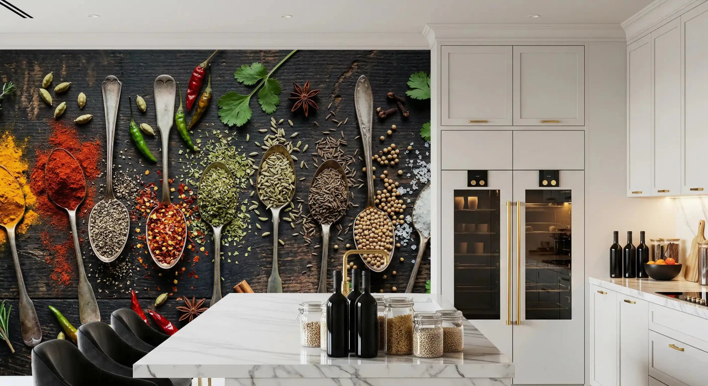 Herb and spice Array wall mural with rich colors and natural textures