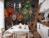 Aromatic Array wall mural with herbs, chili, and spice textures