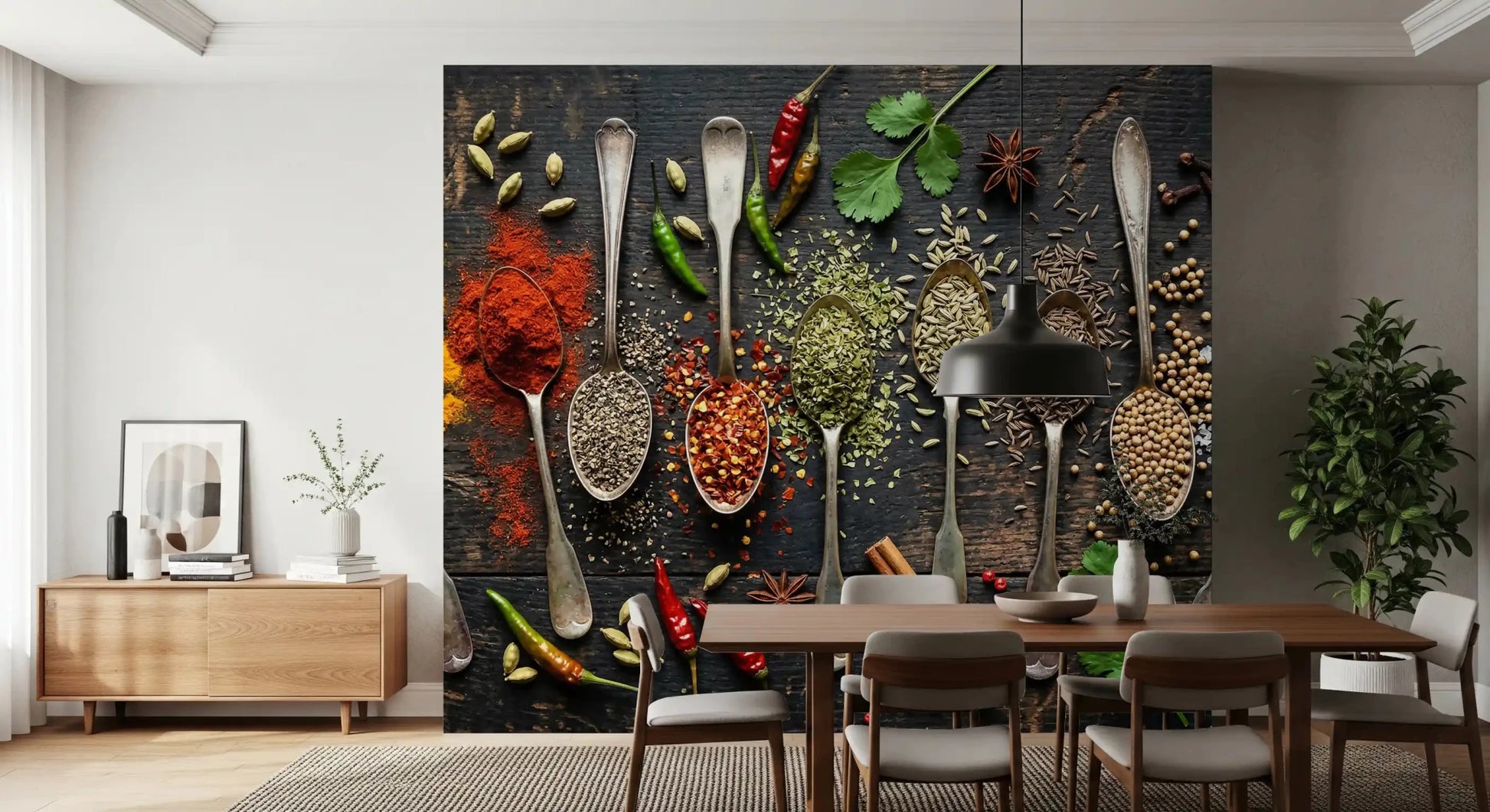 Aromatic Array wall mural featuring detailed culinary arrangement