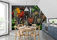 Kitchen spice mural featuring Aromatic Spice Collection powders