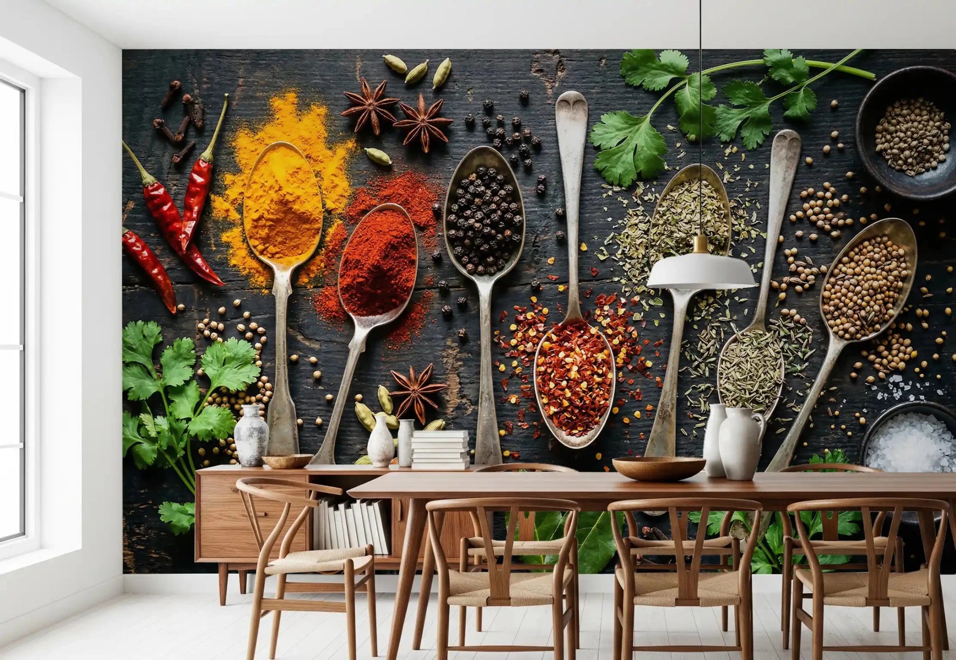 Rustic spice wall mural with Aromatic Spice Collection herb mix