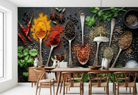 Rustic spice wall mural with Aromatic Spice Collection herb mix