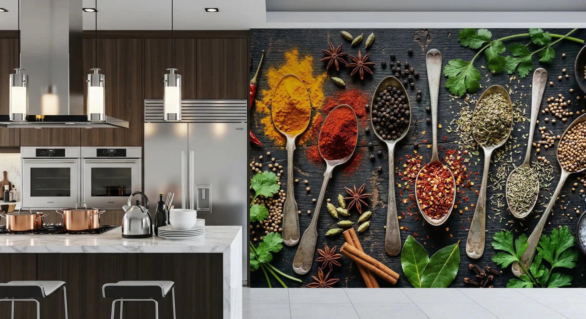 Aromatic Spice Collection wall mural showing herbs, spices, seeds