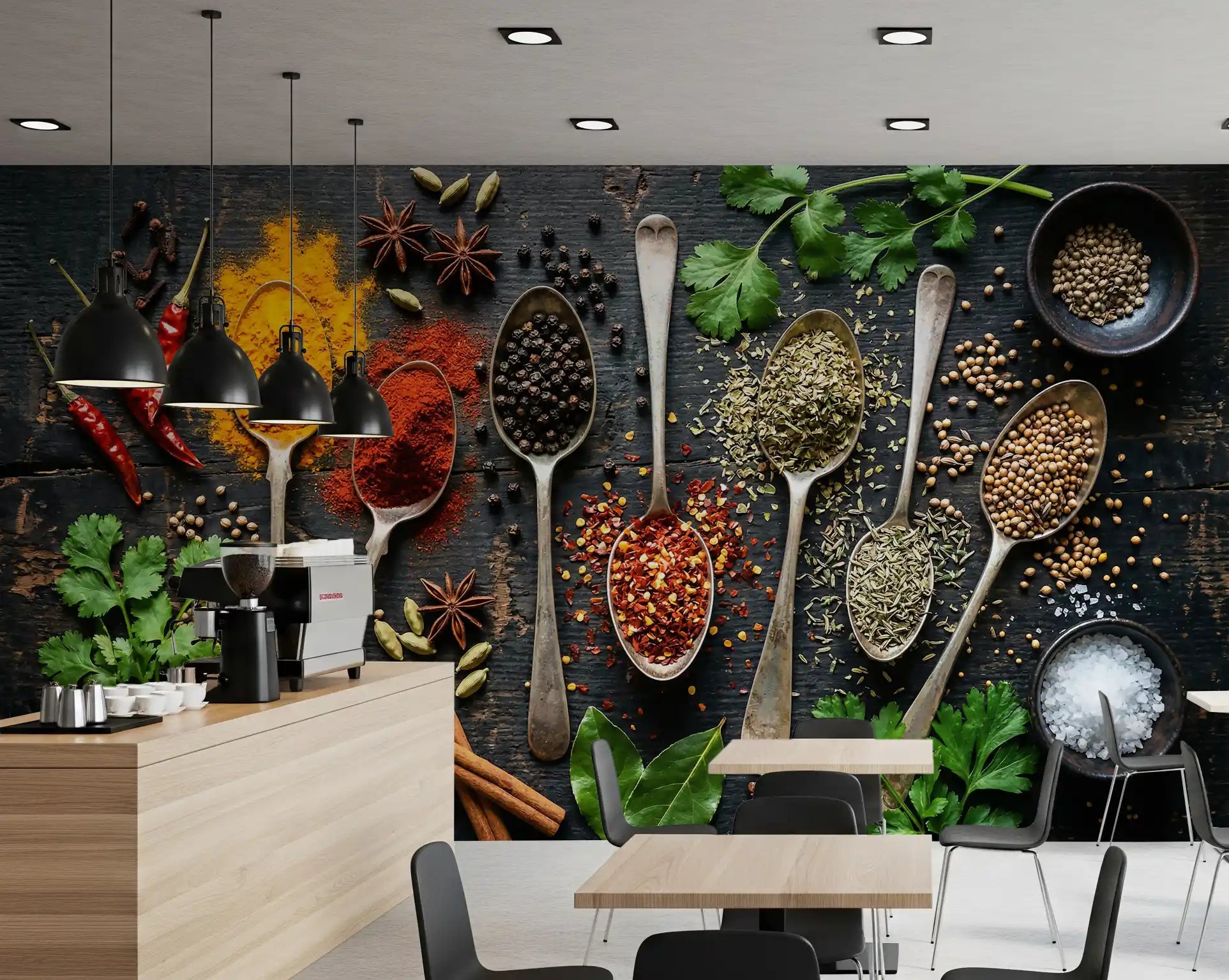 Herb and spice mural with Aromatic Spice Collection ingredients
