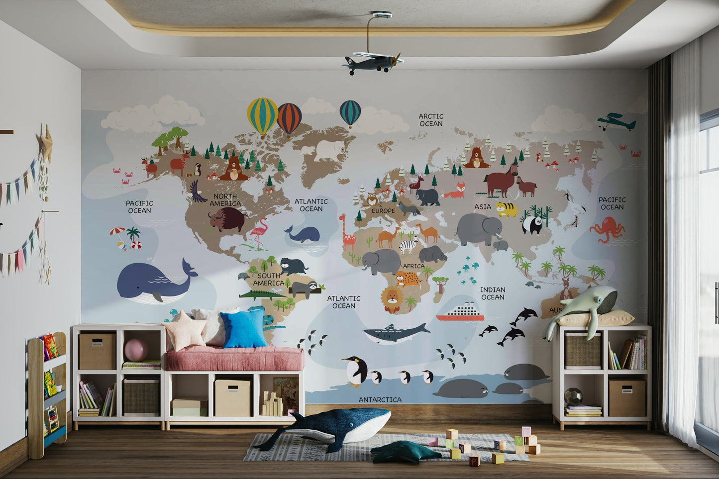 Colourful kids wallpaper with animals

