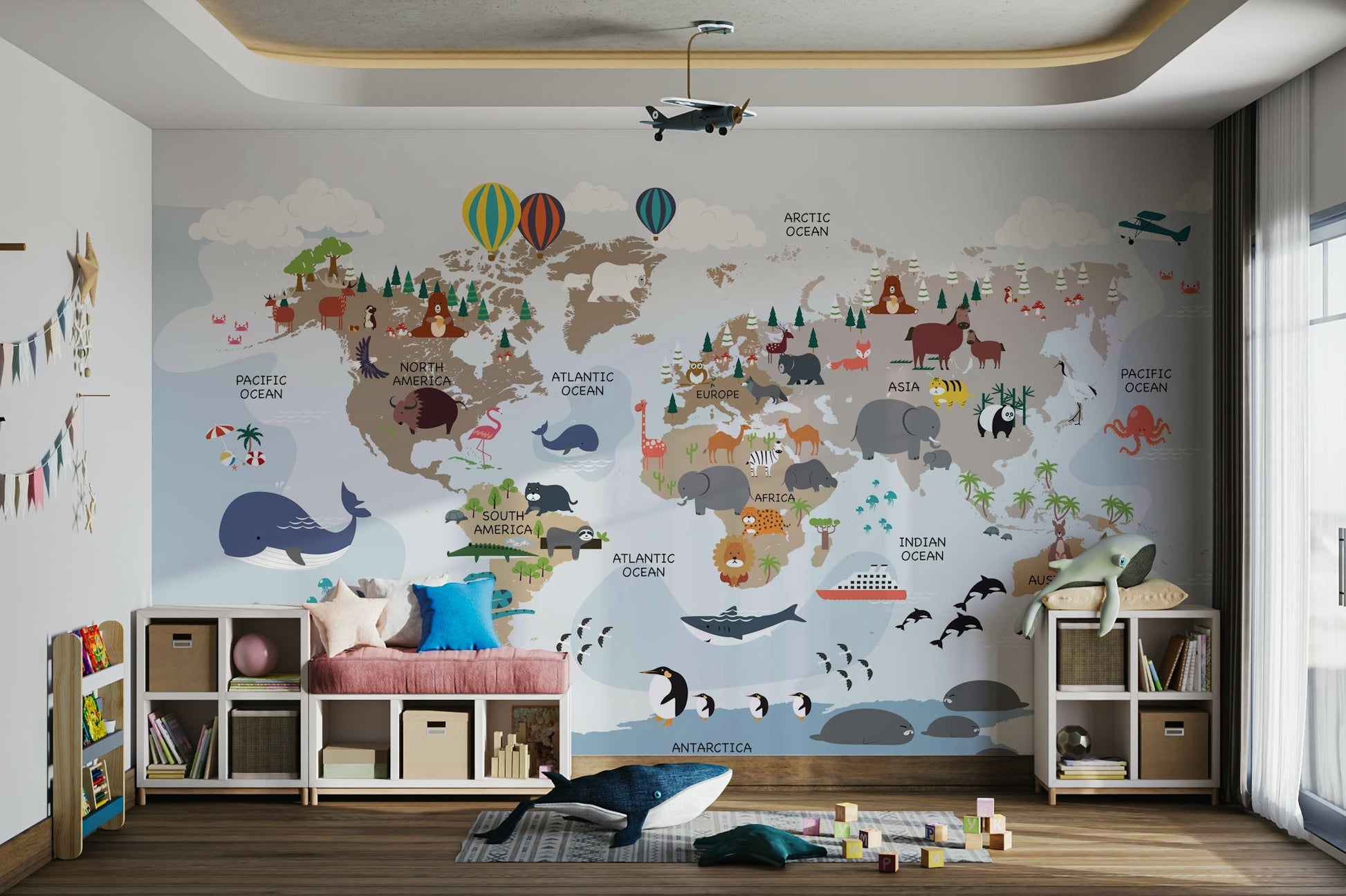 Colourful kids wallpaper with animals

