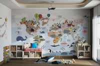 Colourful kids wallpaper with animals

