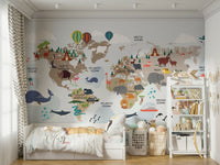 Kids mural with animals and continents

