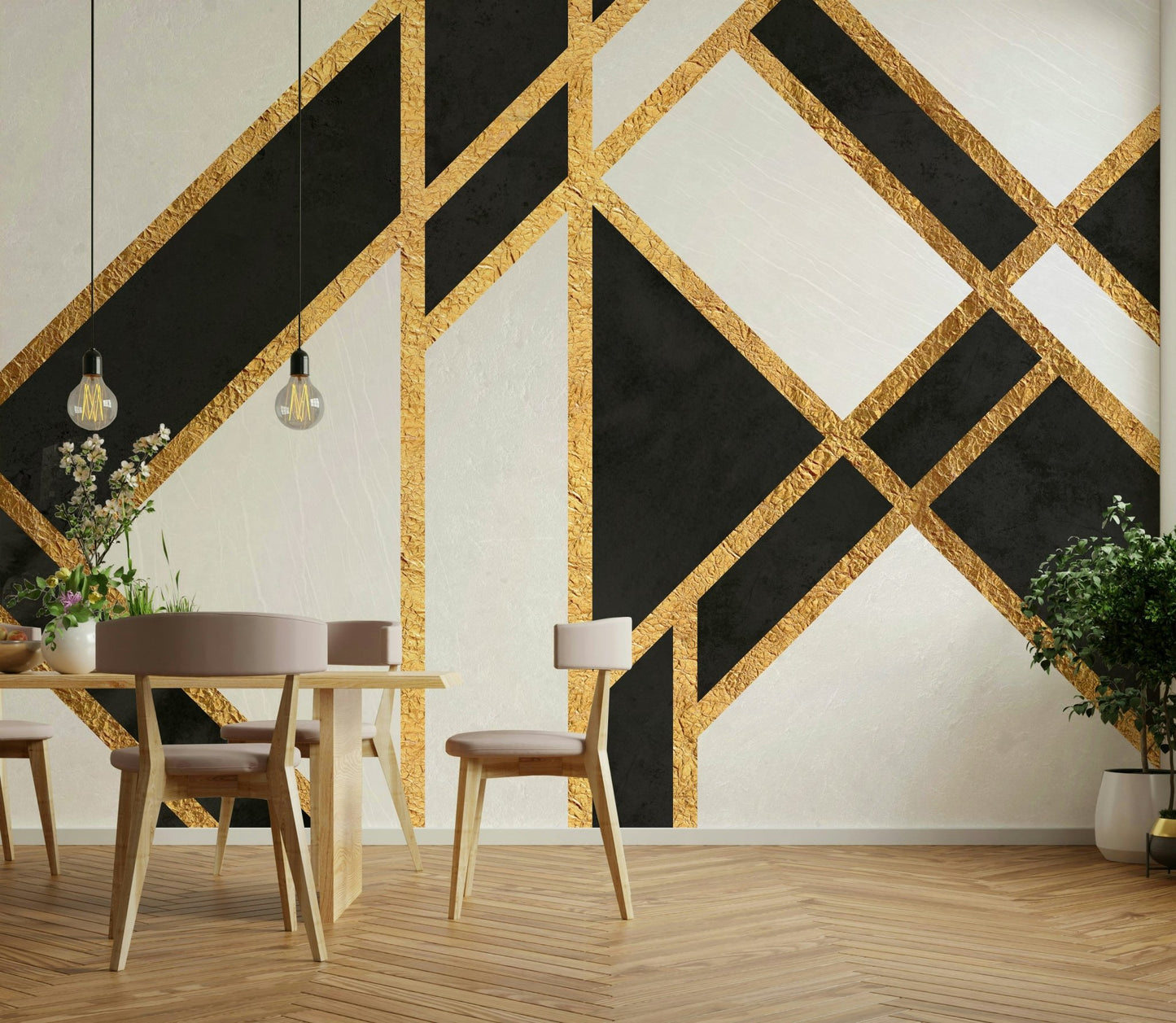 Bold black and white art deco wall mural for interiors., GD1929