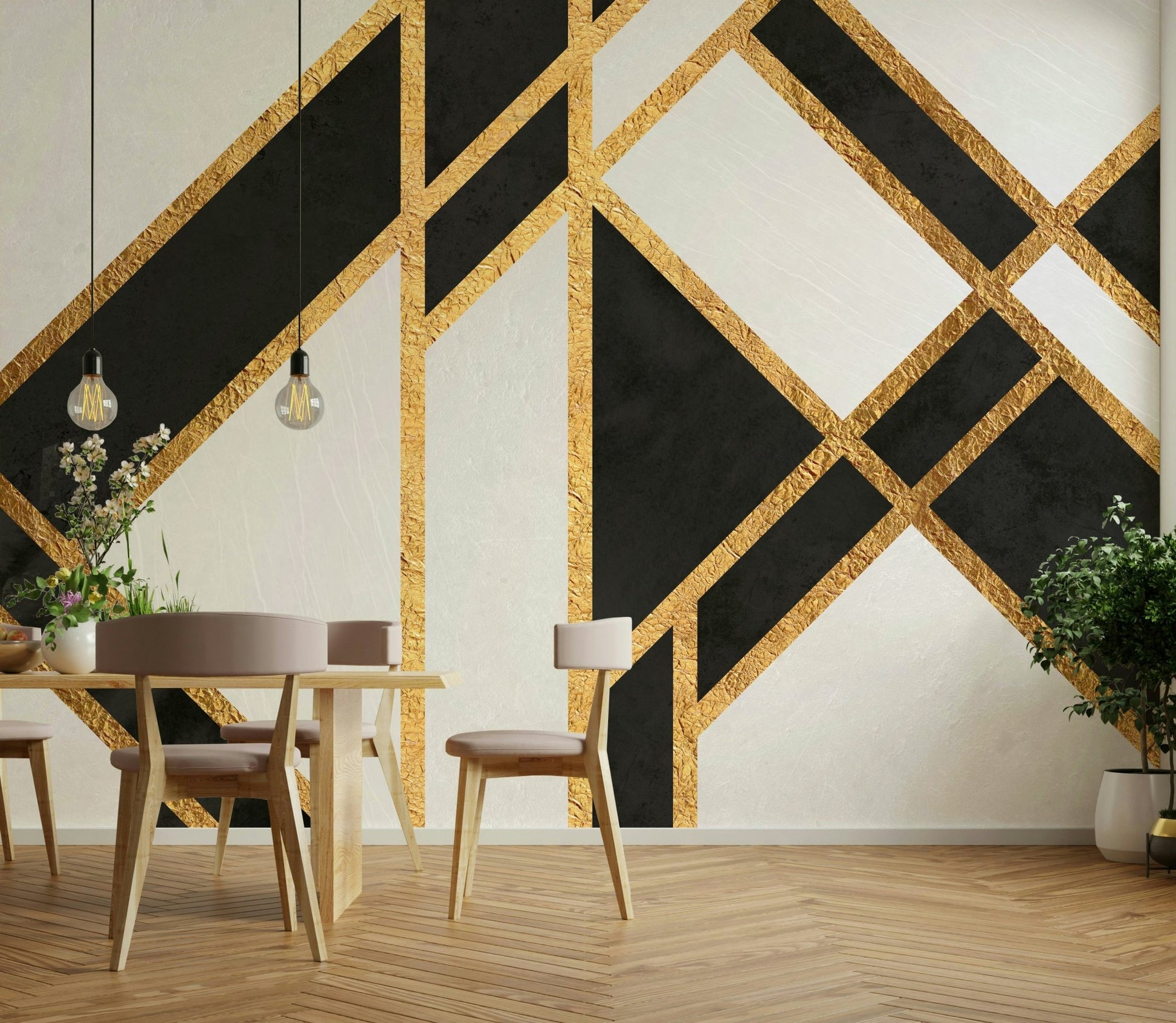 Bold black and white art deco wall mural for interiors., GD1929