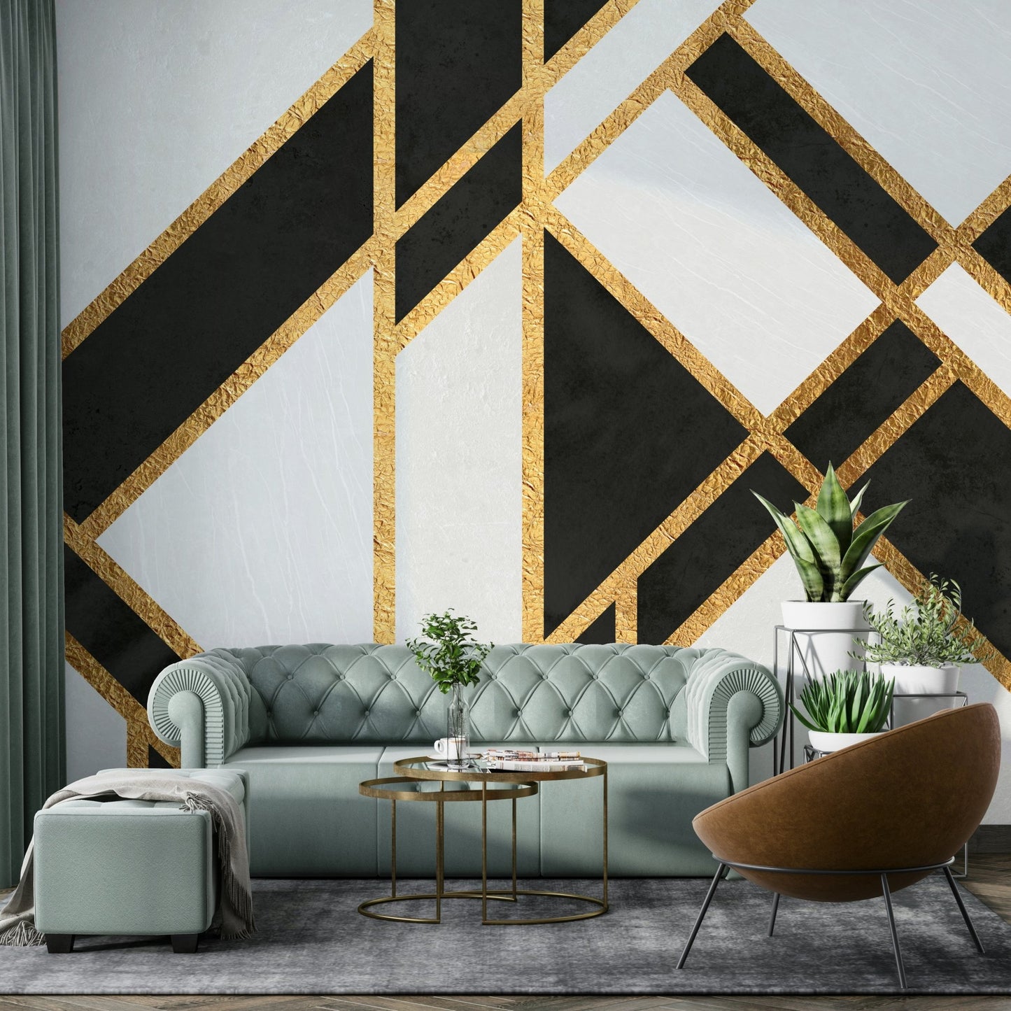Modern art deco mural with black and white design., GD1929