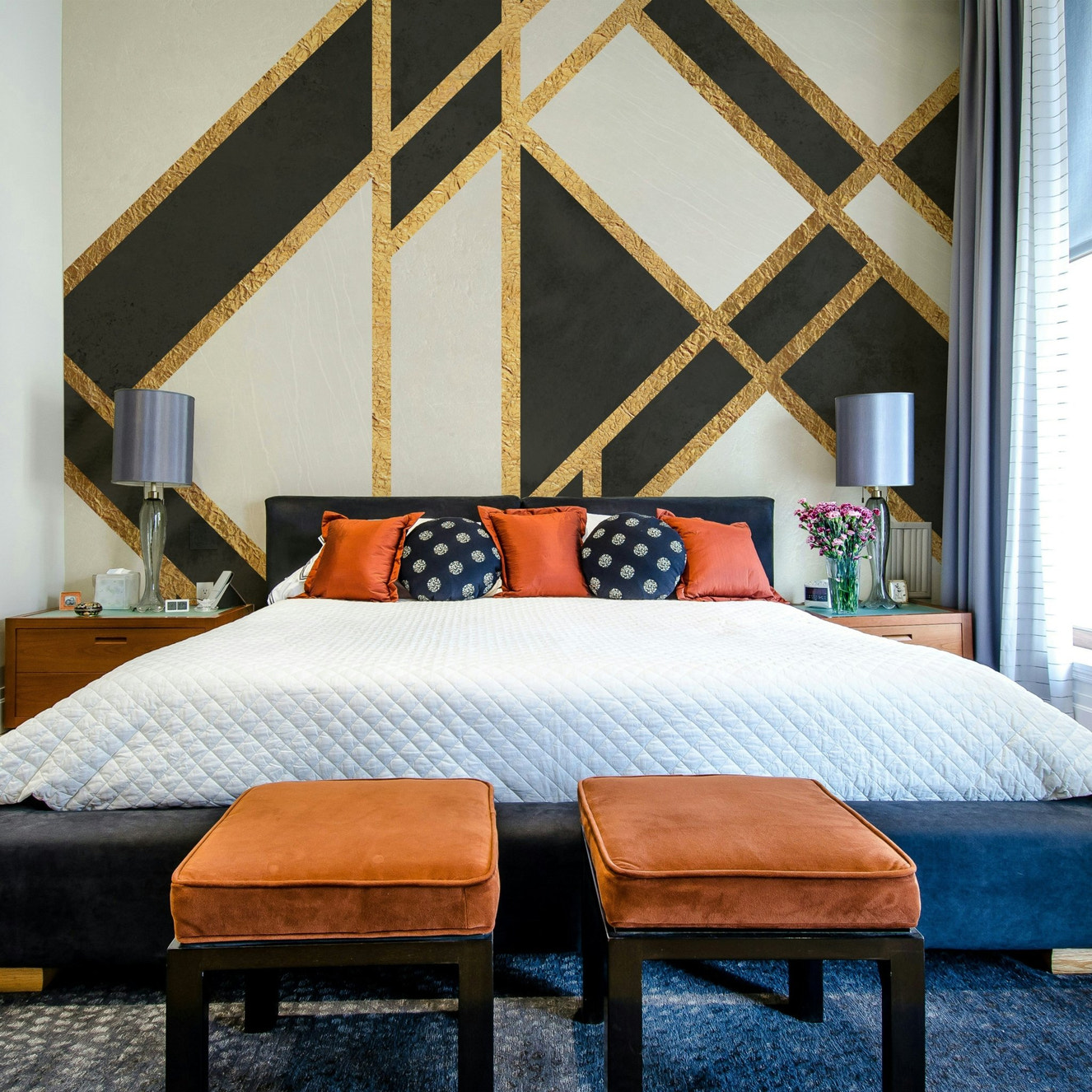 Elegant black and white art deco wall mural.

