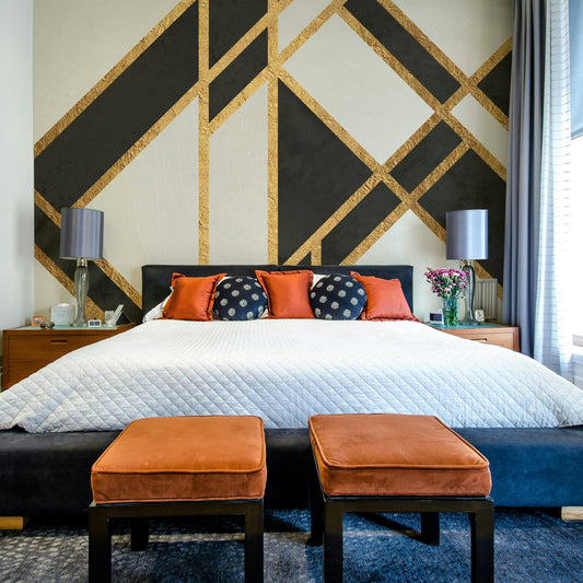 Elegant black and white art deco wall mural.

