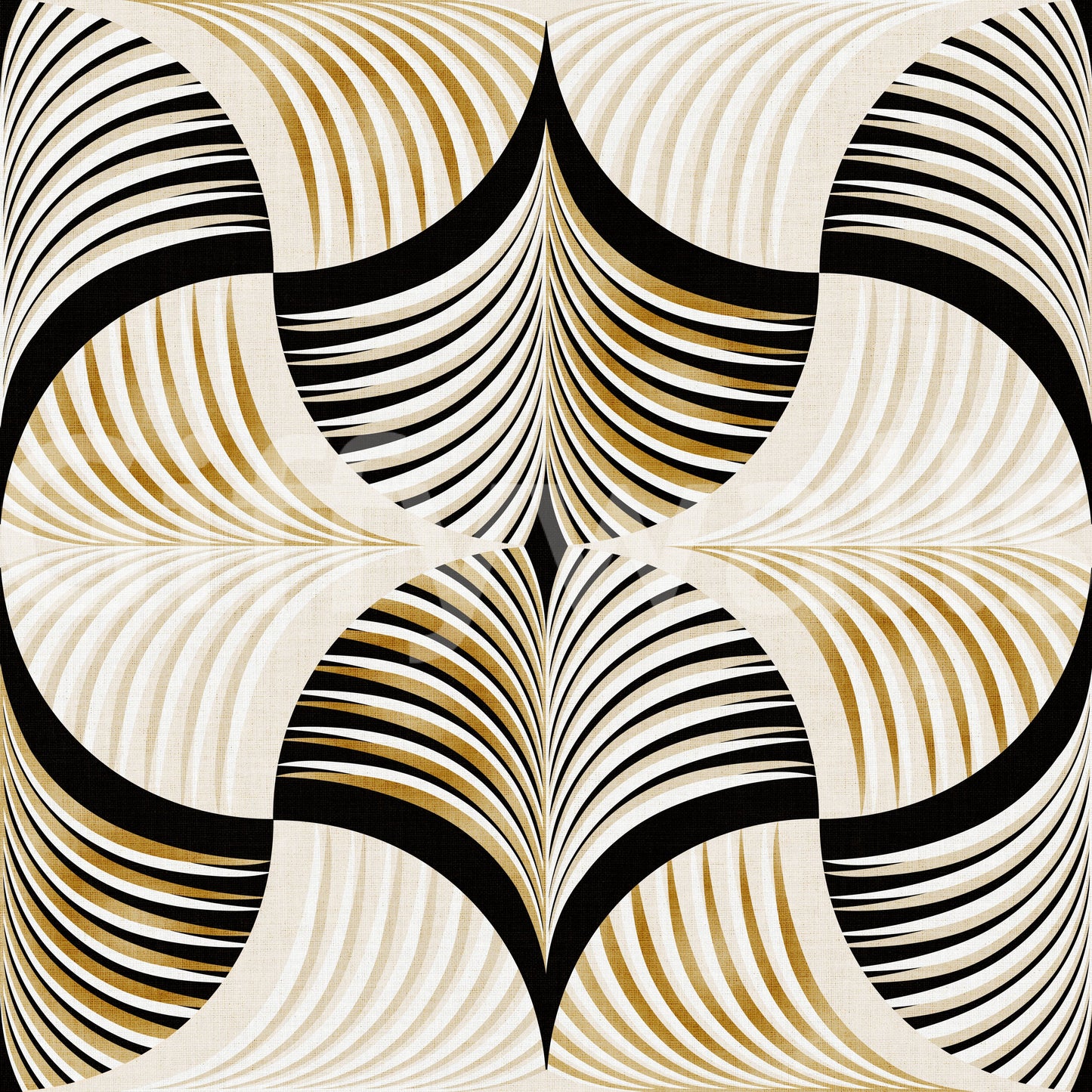 Art Deco Botanical Palm Fan Gold and Black Wallpaper⁠