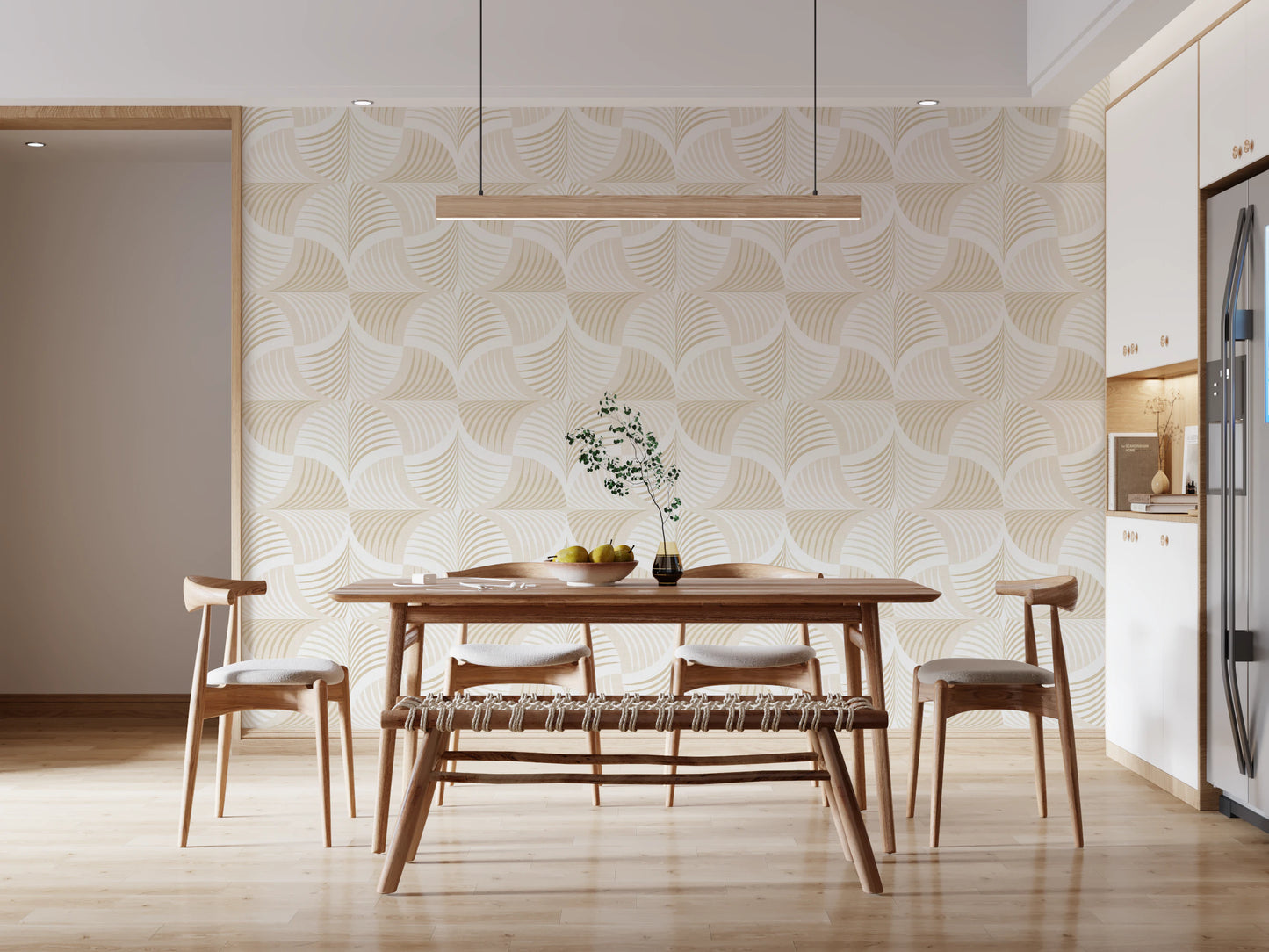 Art Deco Botanical Palm Fan - Soft White Beige Wallpaper⁠