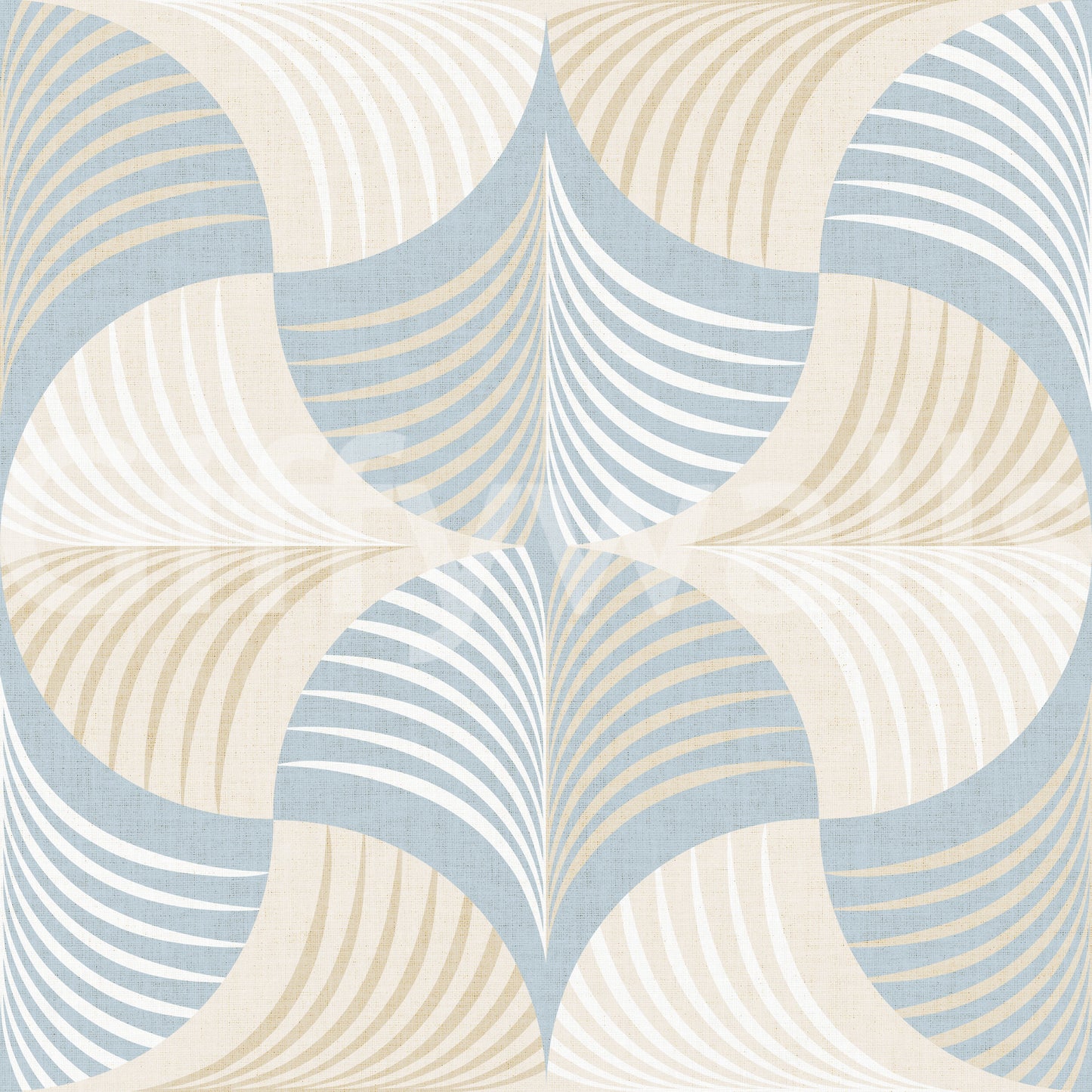 Art Deco Botanical Palm Fan –  White Beige Blue Wallpaper⁠