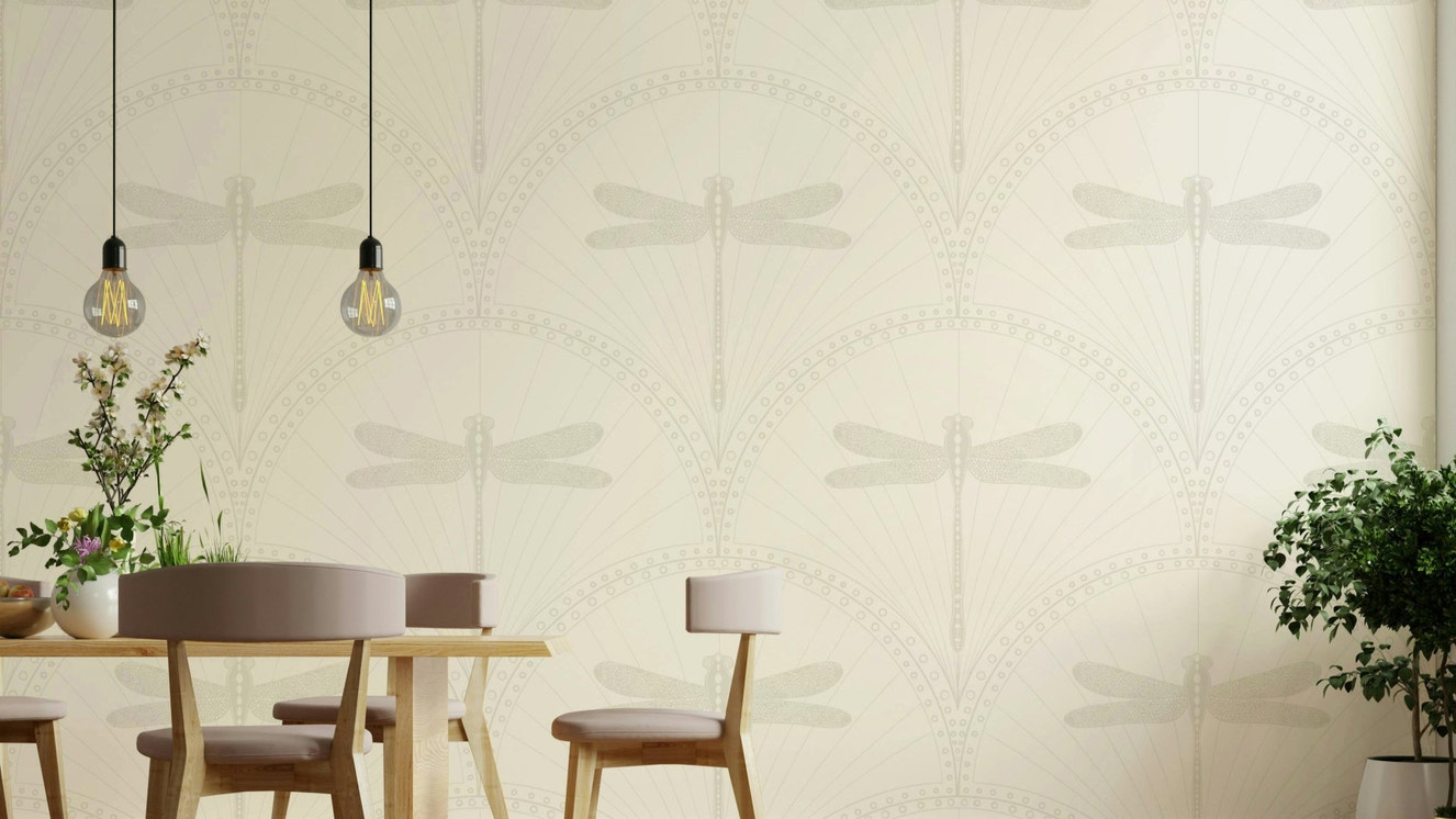 Delicate dragonflies on patterned backdrop
