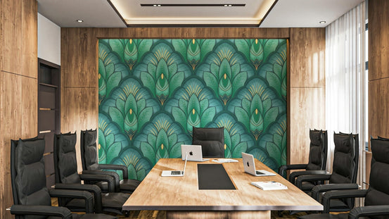 Art Deco Emerald Lotus Wallpaper⁠ GD3936