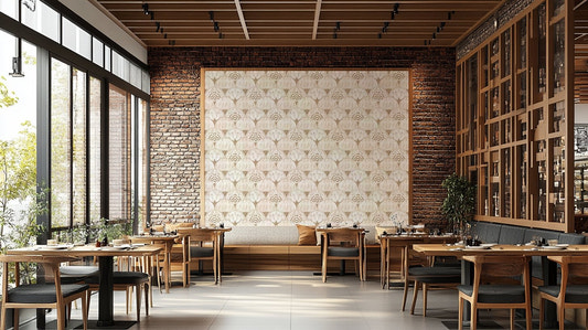 Elegant white wallpaper with gold Deco fan motifs

