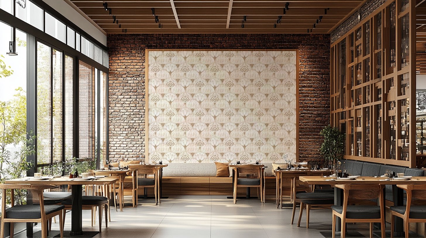 Elegant white wallpaper with gold Deco fan motifs GD568

