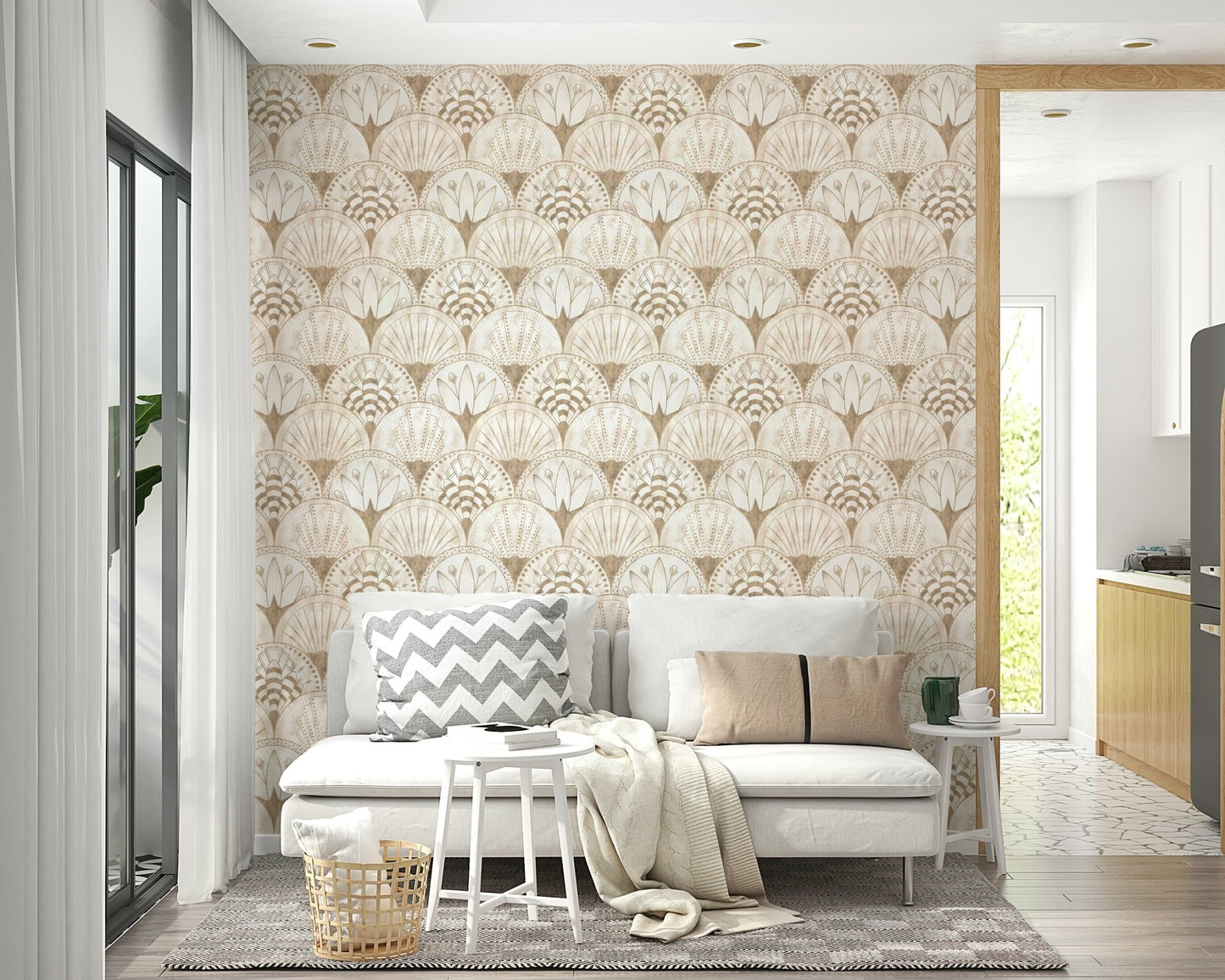 Chic Art Deco wallpaper in a crisp white palette

