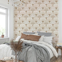 Timeless white wallpaper with retro fan designs

