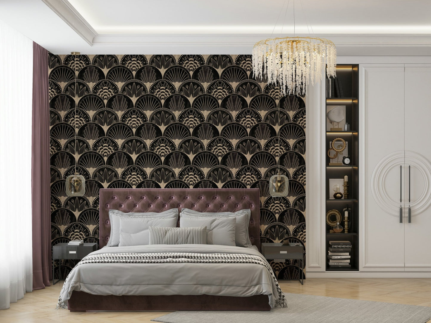 Statement Art Deco wallpaper with bold contrast

