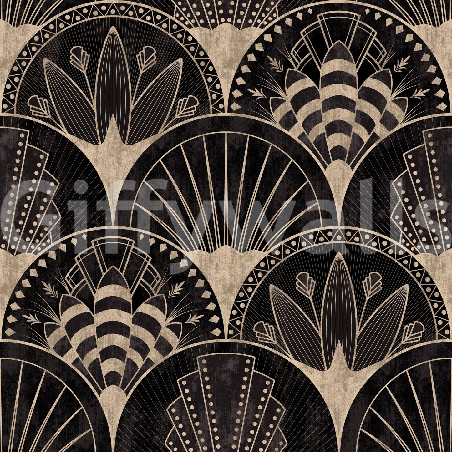 Art Deco Golden fans on black Wallpaper⁠