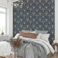 Luxurious Art Deco wallpaper in navy and gold

