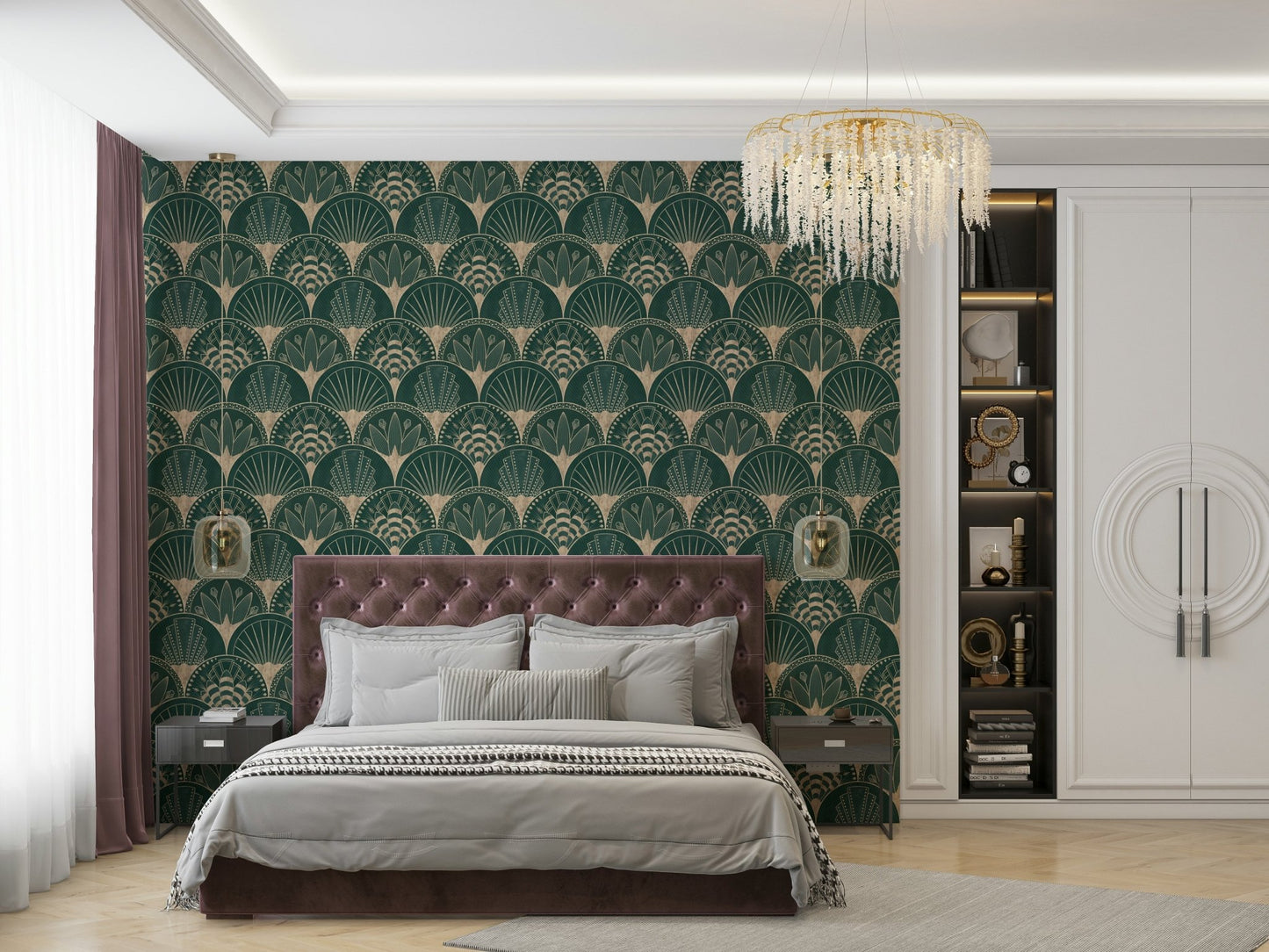 Classic Deco fan wallpaper in rich golden finish

