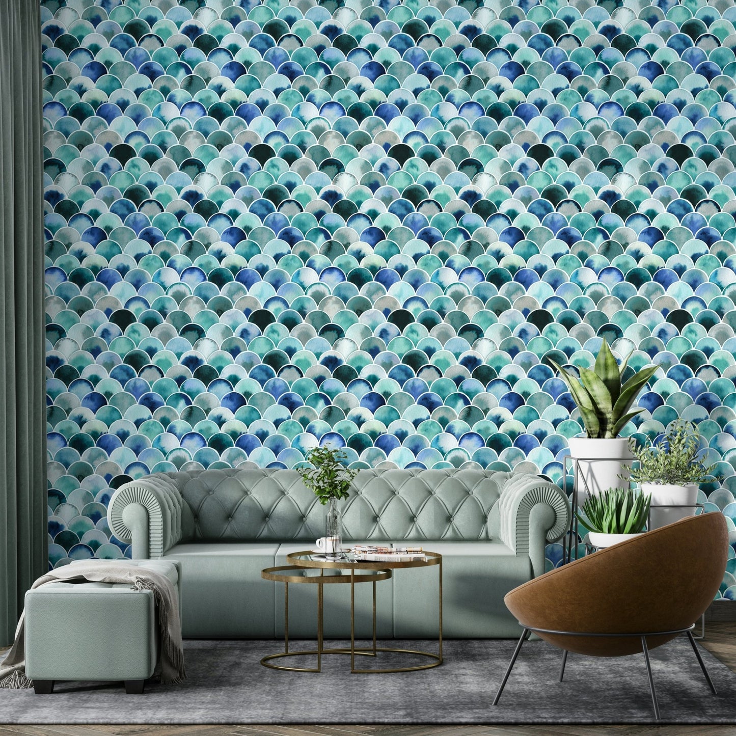 Blue vintage style mural wallpaper

